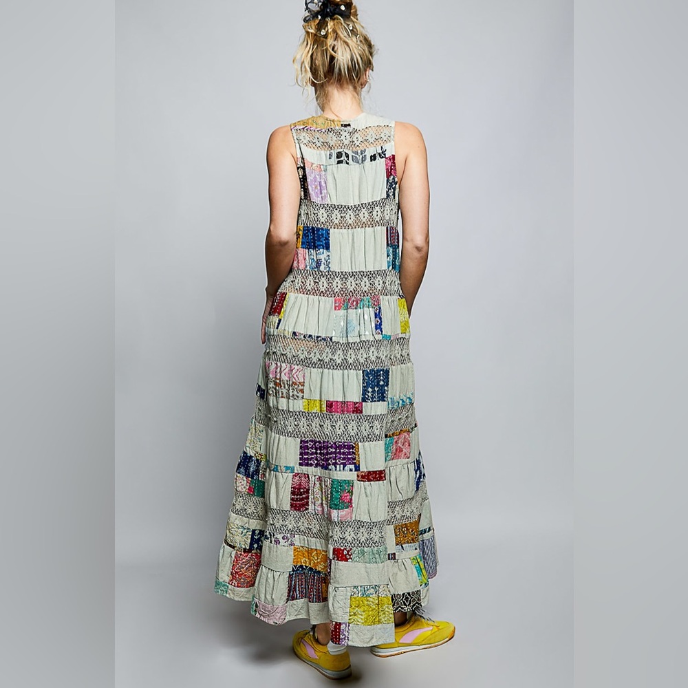 PT7 Last 2! POL Bohemian Patchwork Maxi Dress in Sage Green - Picture 4 of 5